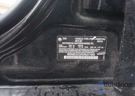 2016 BMW 320I xDrive из США, поврежденный, VIN WBA8E5G5XGNU21642